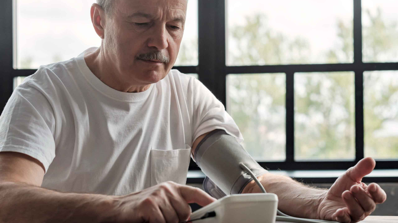 Elderly with Blood pressure monitor